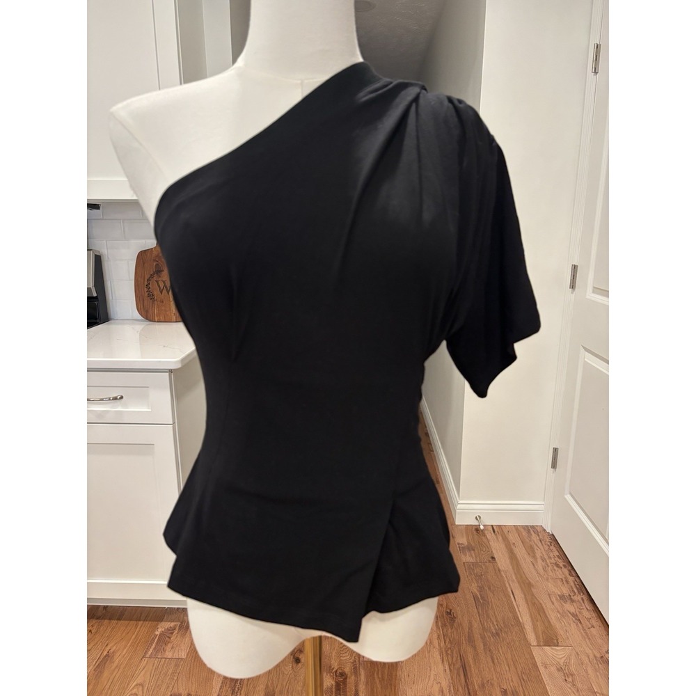 NWT Khy One Shoulder Tailored Cinching Tee Shirt Top Black Size Small Pk24-1013